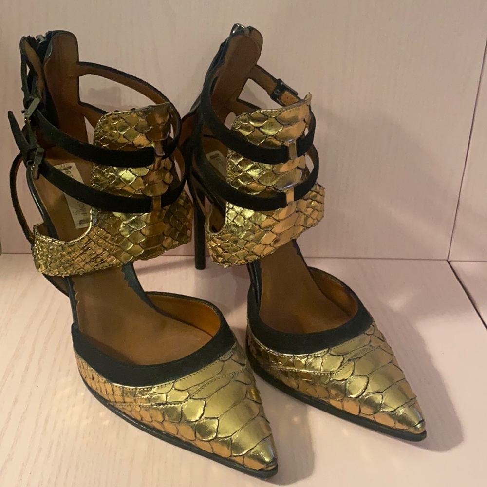 100MM Reed Krakoff Gold Python Pumps